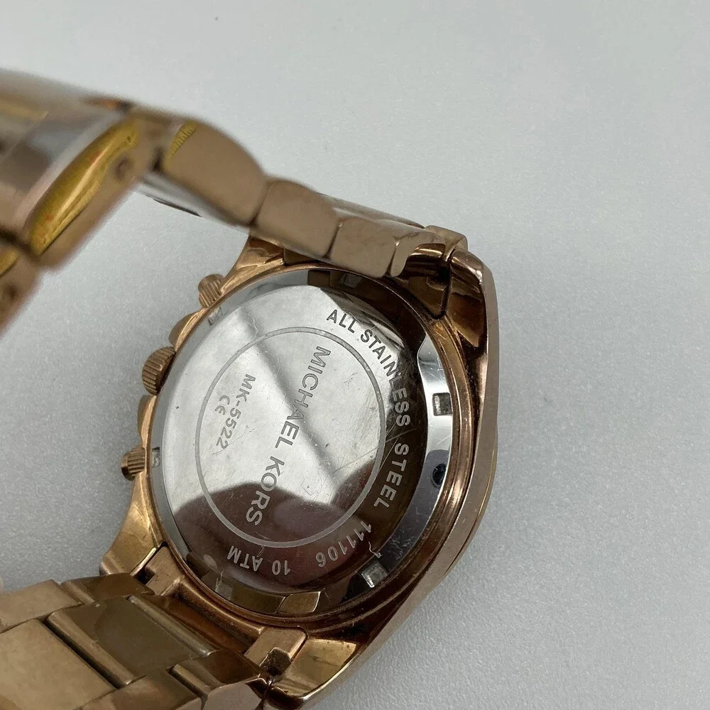 Michael Kors Womens Watch 40mm MOP Rose Gold Tone Chrono MK5522 New Battery 6.5